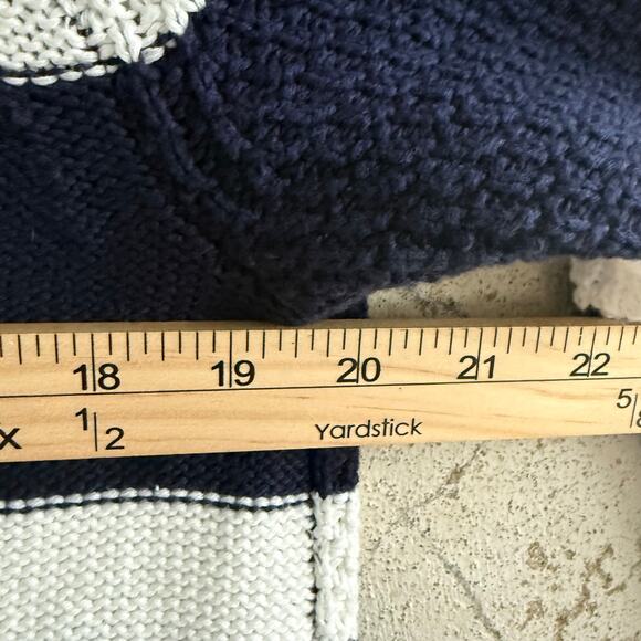 Gap Turtleneck Sweater Chunky Cable Knit 100% Cotton Striped Navy White Womens M - Picture 7 of 7
